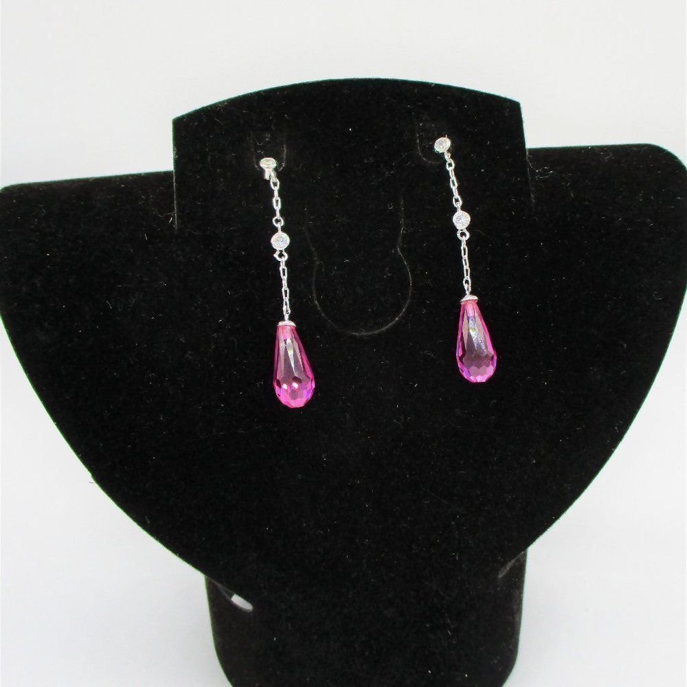 𝅺vintage Sterling Silver Pink Crystal Drop Earrings